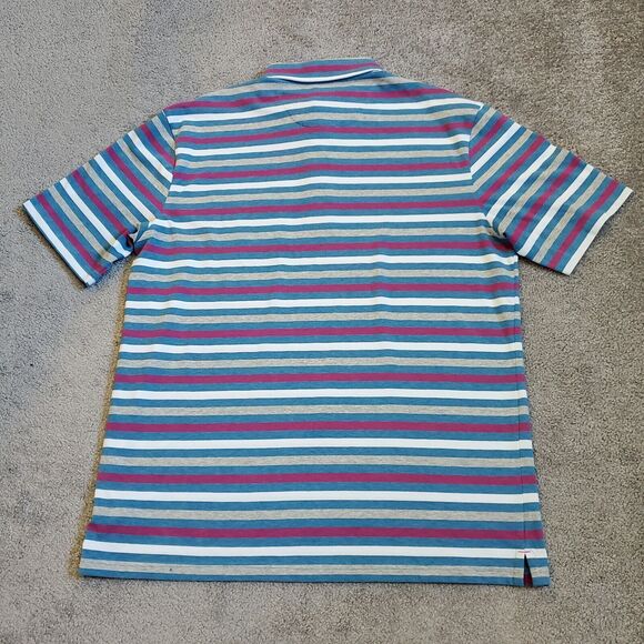 Johnnie O Shirt Mens Medium Blue Purple Polo Golf Beach Striped Surf Hangin Out - Picture 6 of 11